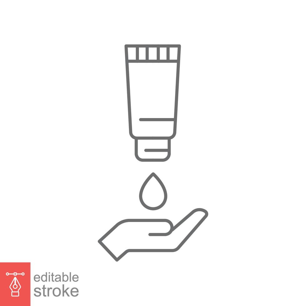 Hand applying lotion cream line icon. Simple outline style. Balm, skin care, pictogram, beauty symbol concept graphic design. Vector illustration isolated on white background. Editable stroke EPS 10.