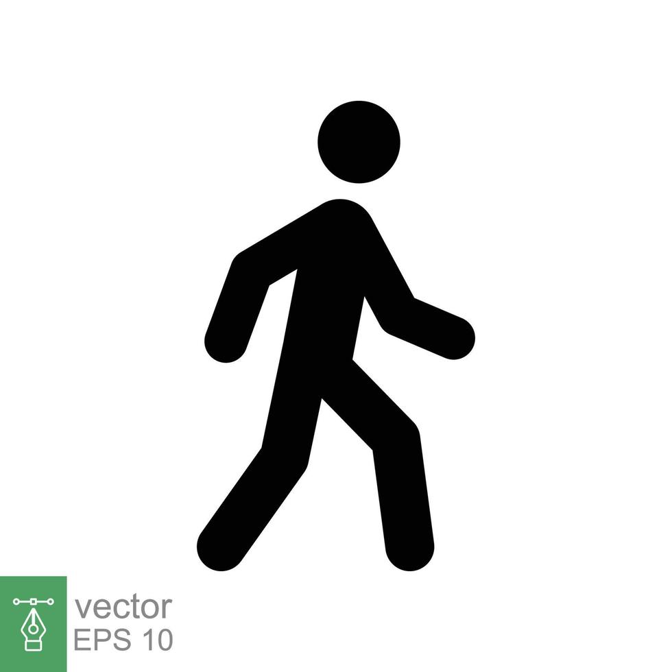 icono de glifo de caminata. estilo sólido simple. peatón, hombre, pictograma, humano, lateral, concepto de pasarela, símbolo de silueta. ilustración vectorial aislado sobre fondo blanco. eps 10. vector