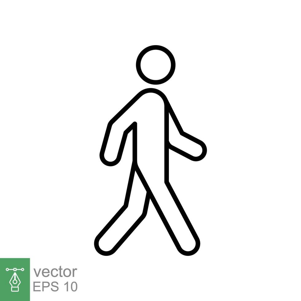 icono de línea de caminata. estilo de esquema simple. peatón, hombre, pictograma, humano, lado, símbolo de concepto de pasarela. ilustración vectorial aislado sobre fondo blanco. eps 10. vector