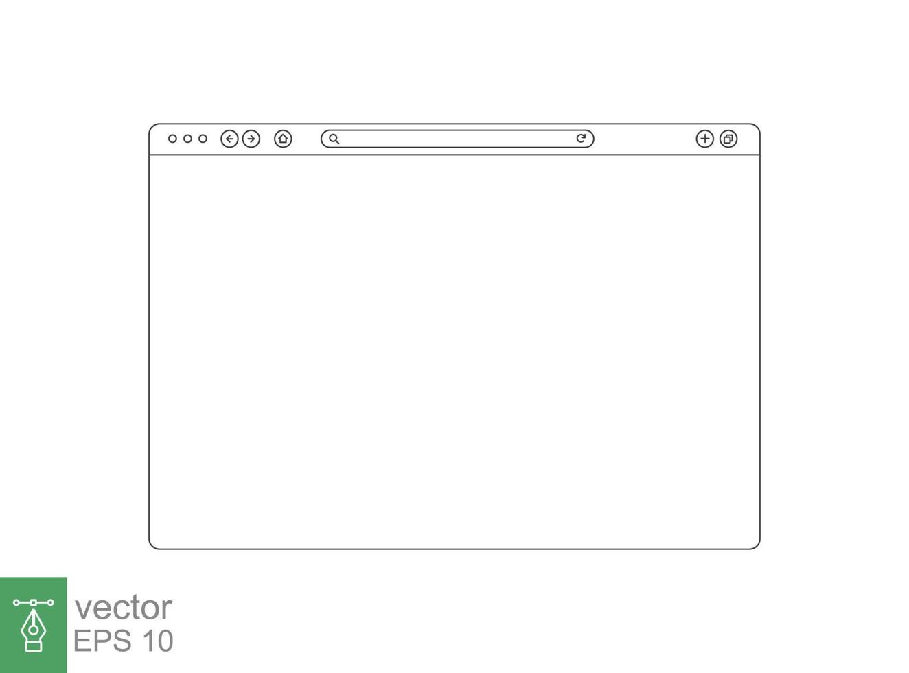 Browser mockup outline for website. Empty browser window in line style. Vector illustration isolated on white background. Webpage user interface, desktop internet page concept. EPS 10.
