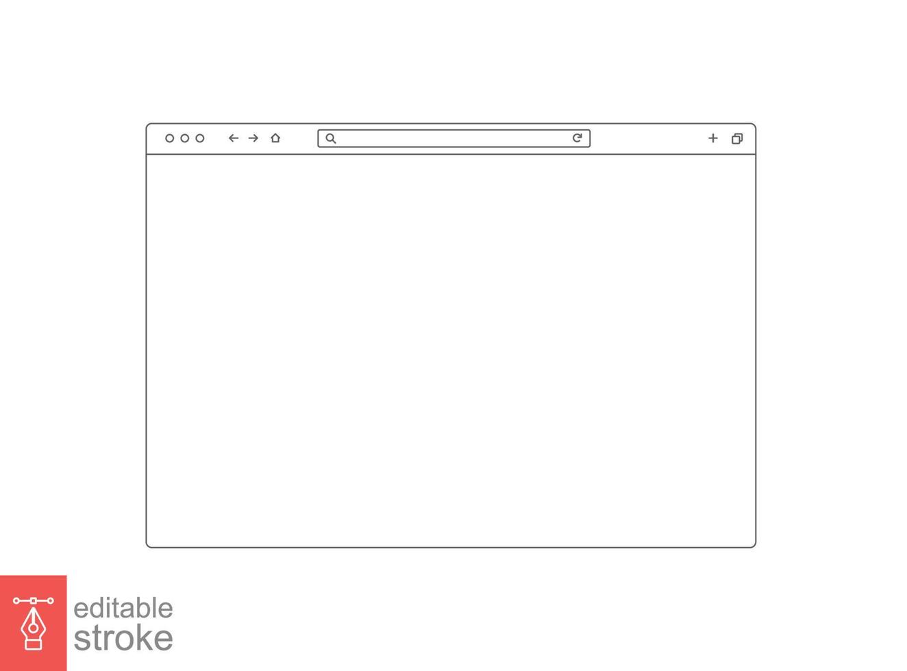 Browser mockup outline for website. Empty browser window in line style. Vector illustration isolated on white background. Webpage user interface desktop internet page concept. Editable stroke EPS 10.