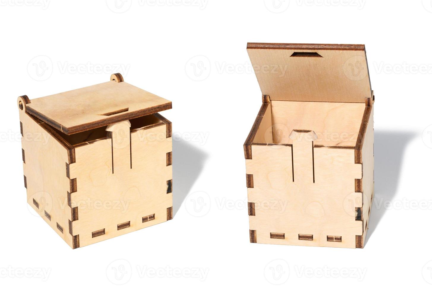 Wooden empty box isolated on white background photo