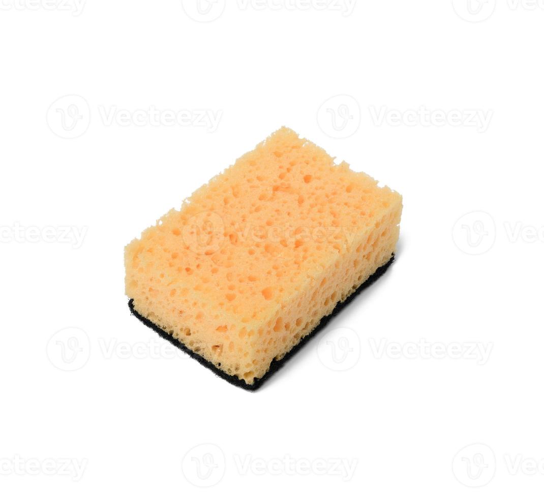 new yellow dishwashing sponge isolated on white background photo