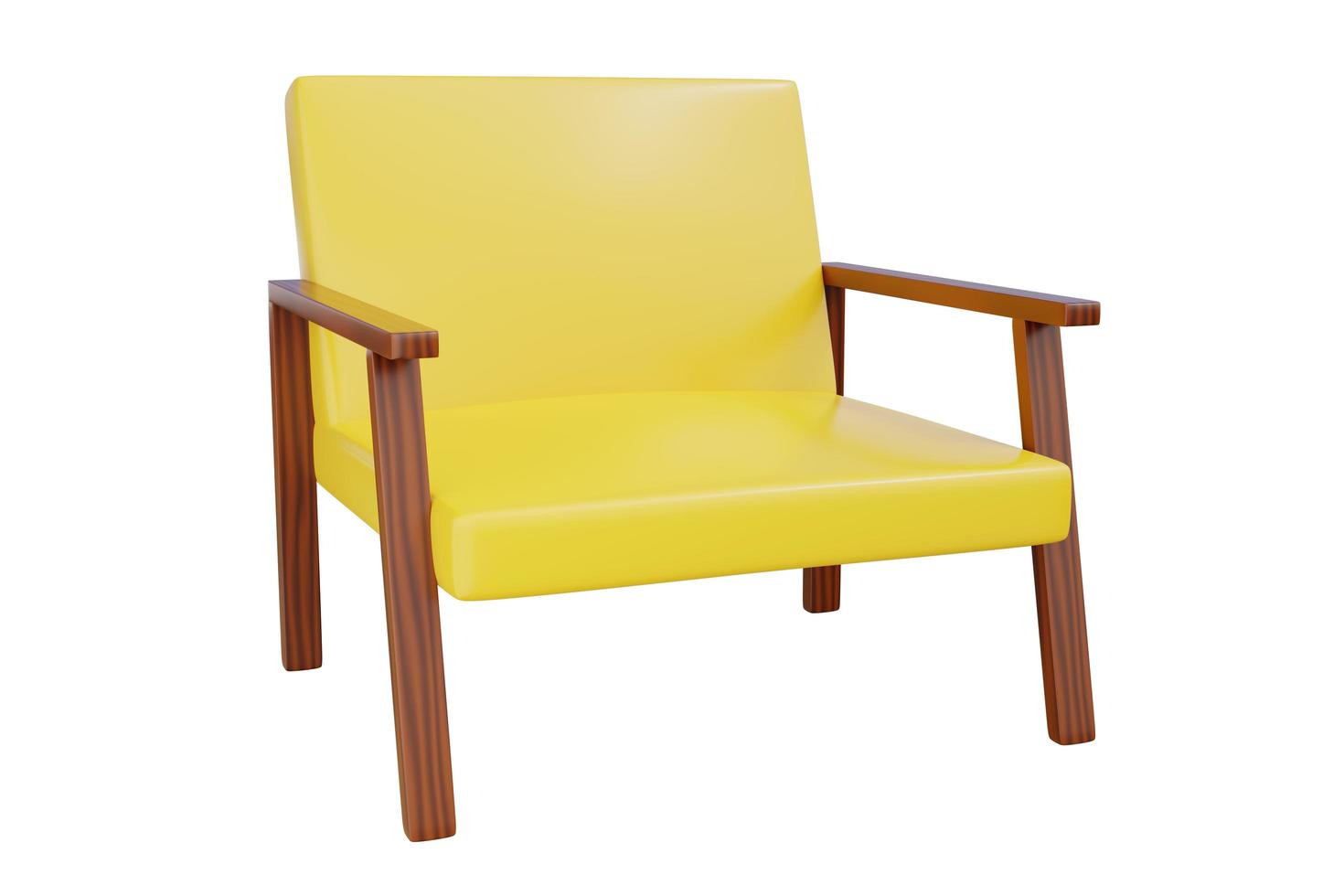 sofá amarillo, muebles sencillos o silla. sofá de estilo moderno en la sala de estar. Ilustración 3d - trazado de recorte foto