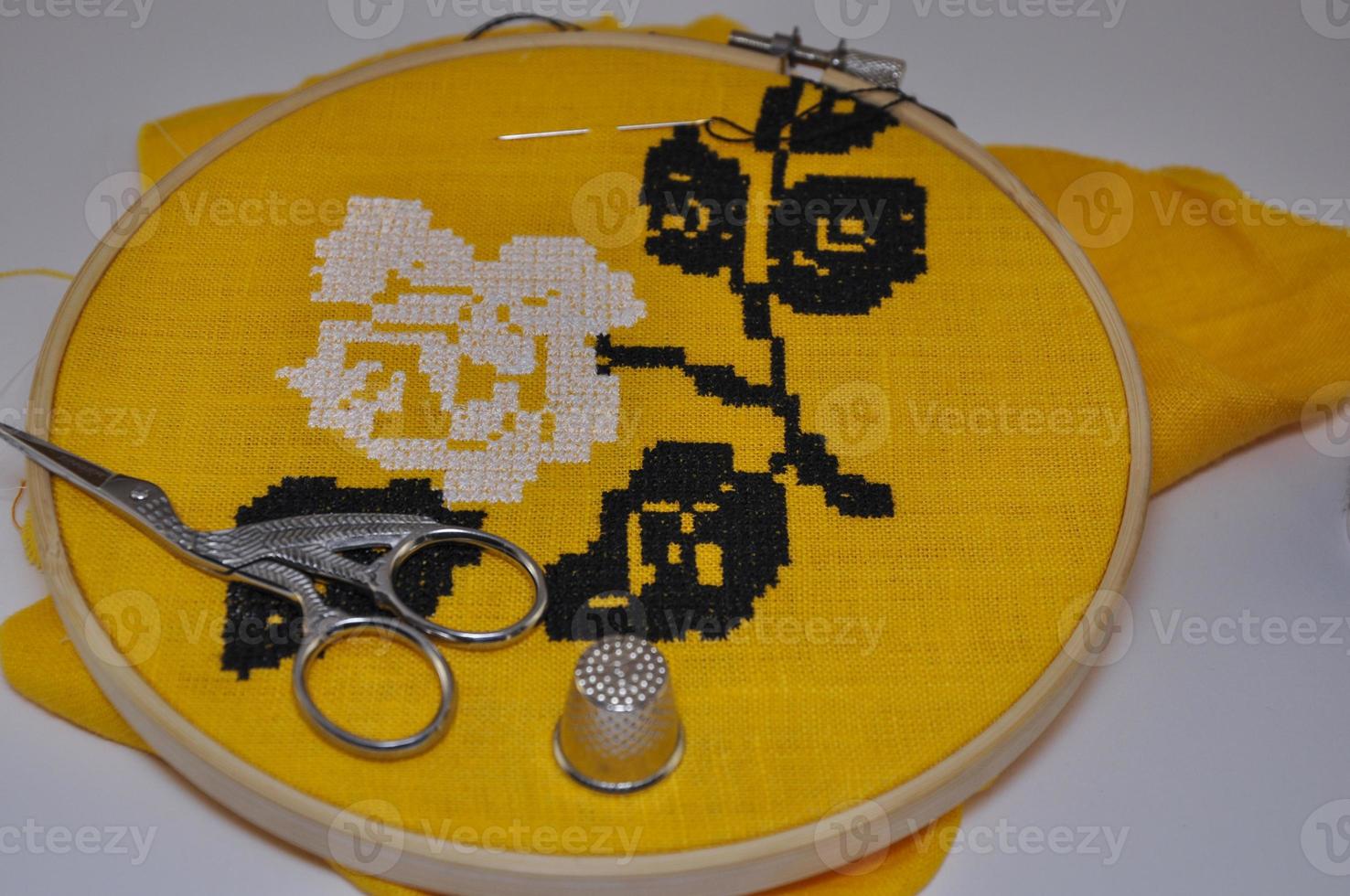 Sewing and embroidery craft kit, selective focus photo
