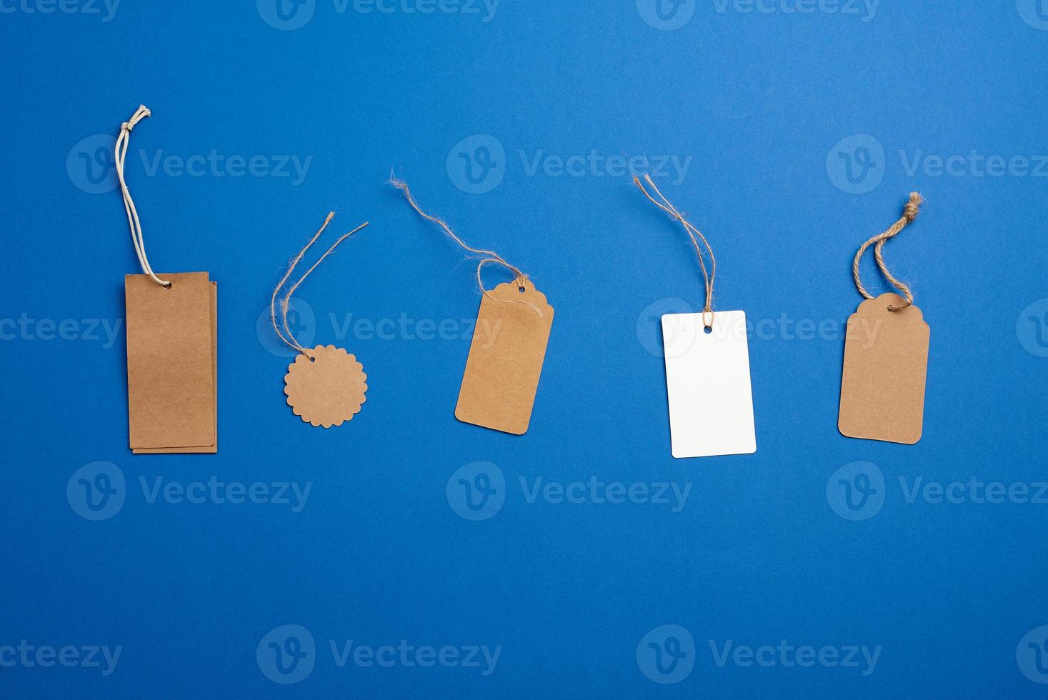 set of paper brown and white blank tags on a rope photo