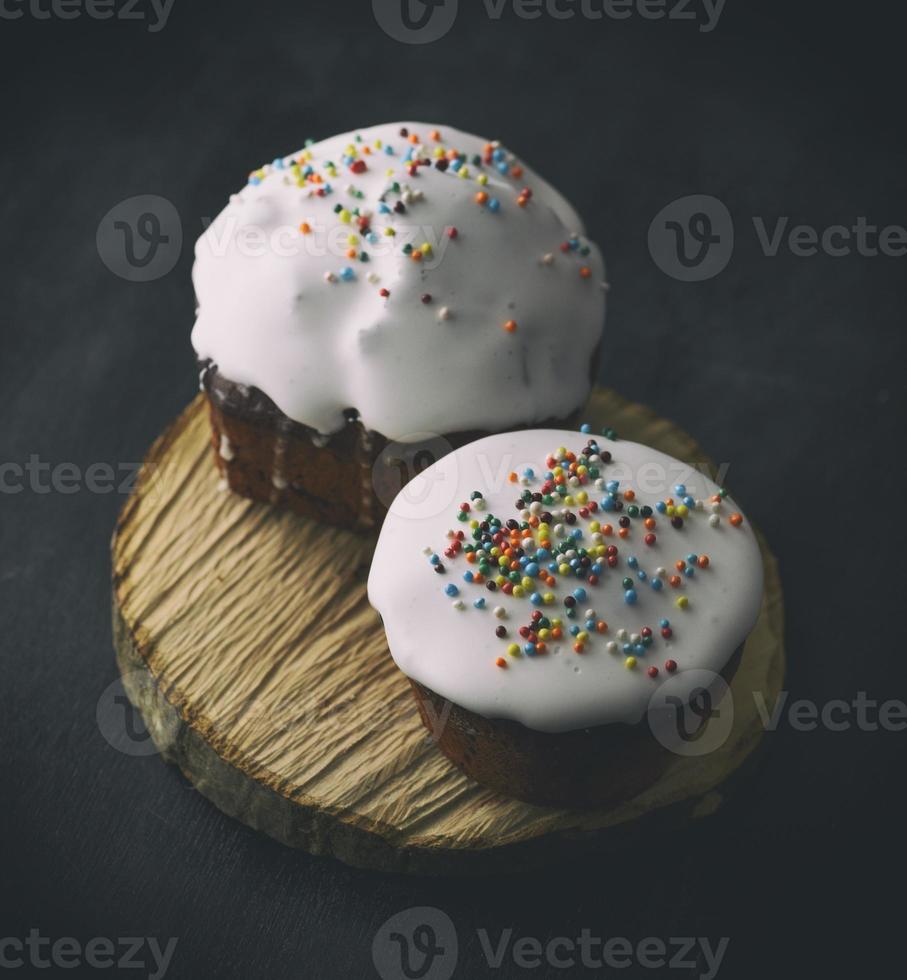 traditional Easter baking of Ukraine with white sugar icing photo