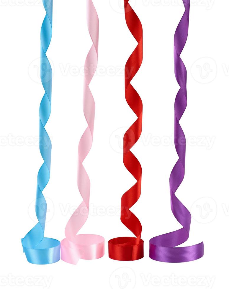 blue, pink, red and purple satin twisted ribbons isolated on white background photo