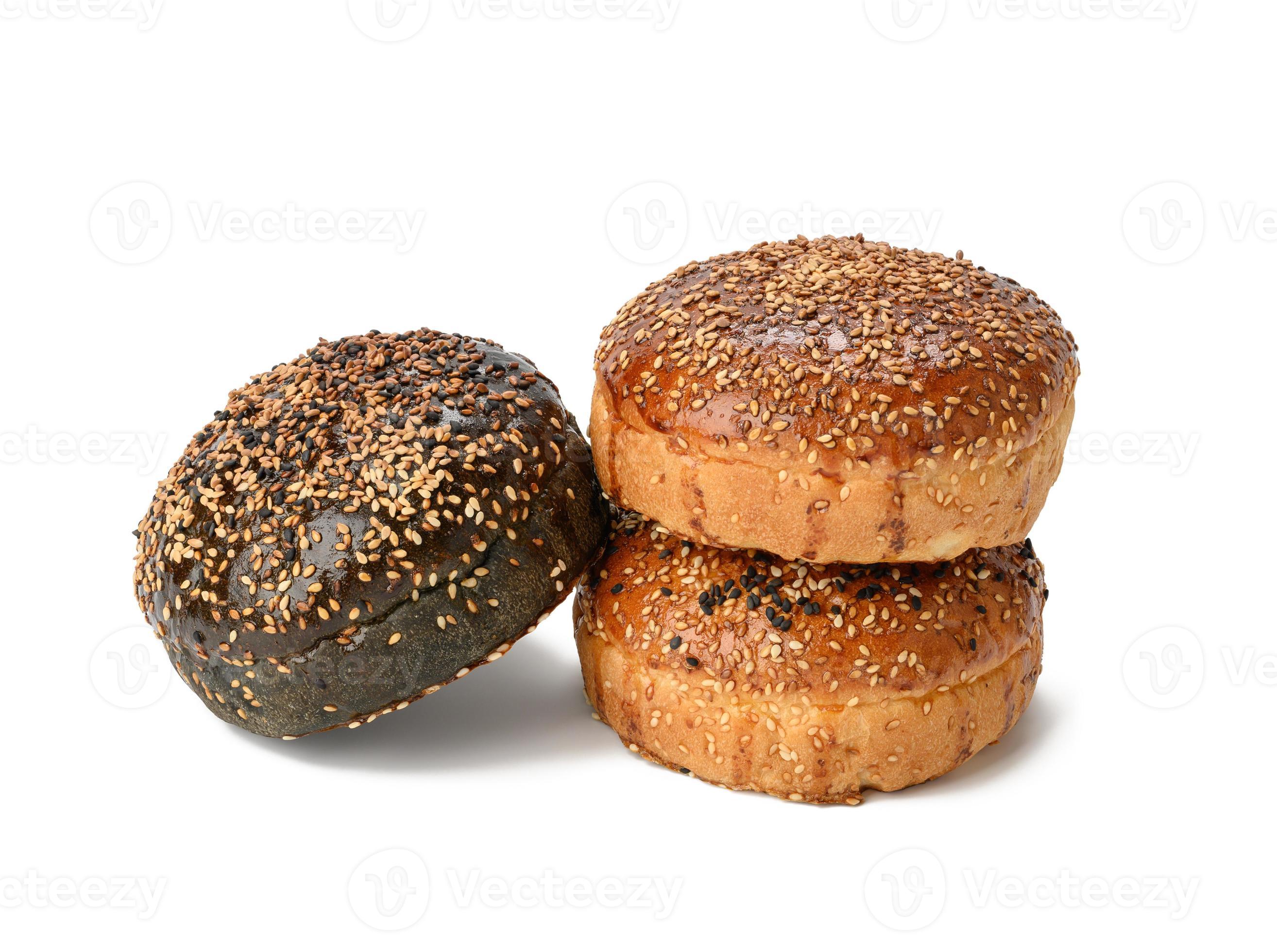 baked sesame seed buns isolated on white background, hamburger bread