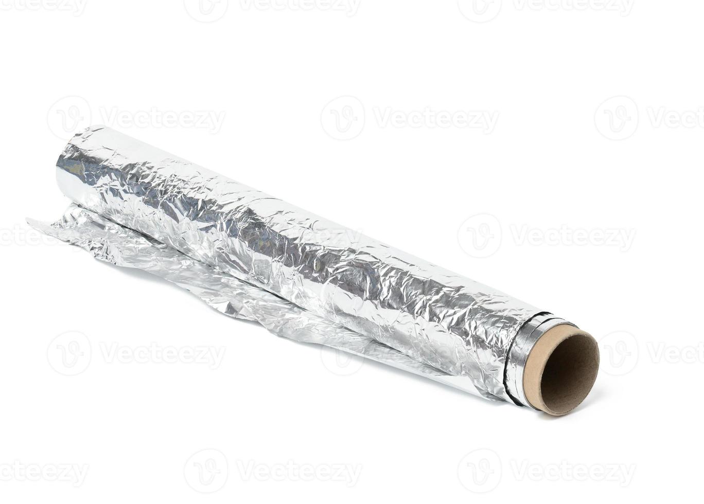 roll of gray foil for baking and packaging food on a white background photo