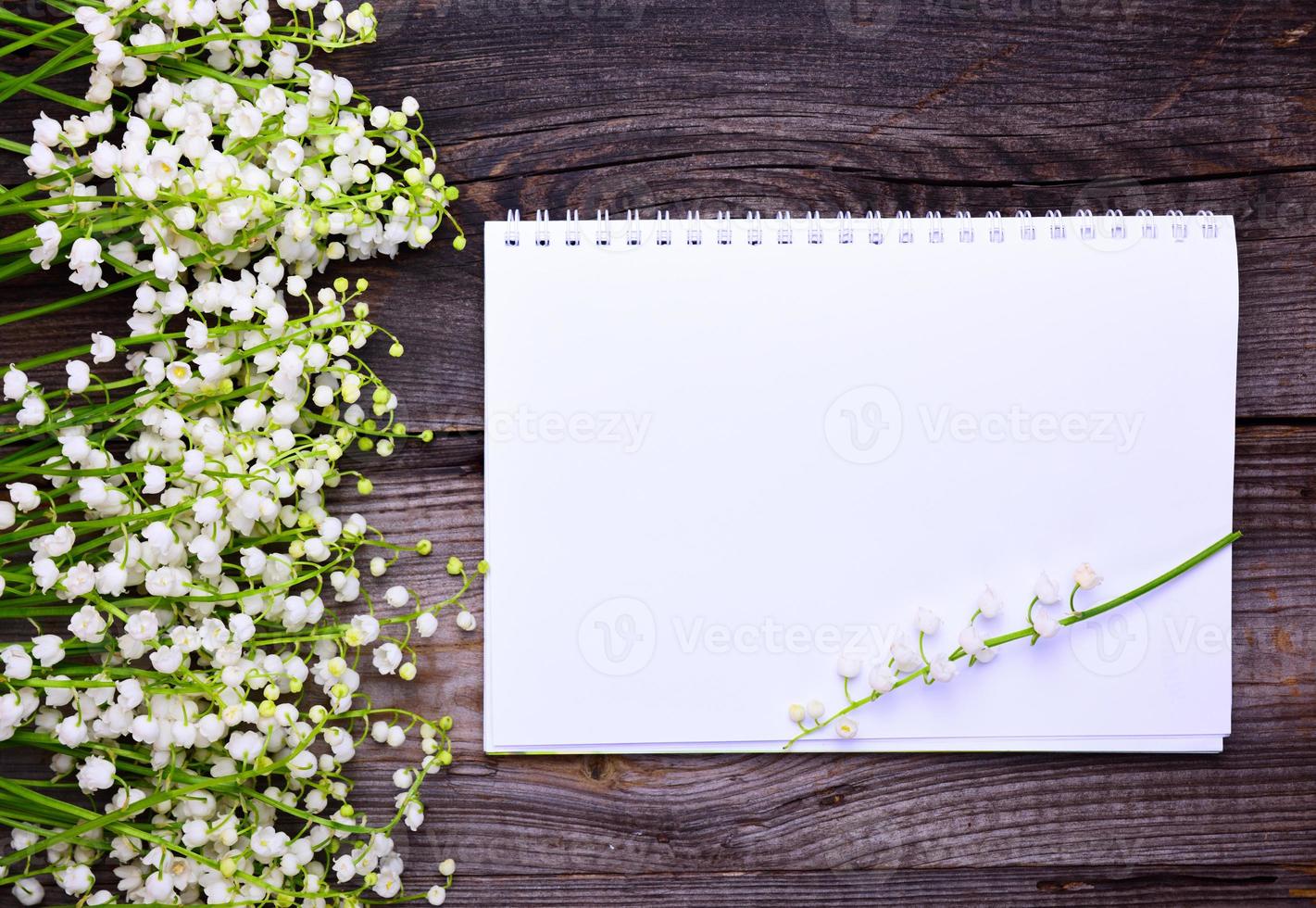 Notebook with clean white sheets on a wooden surface photo