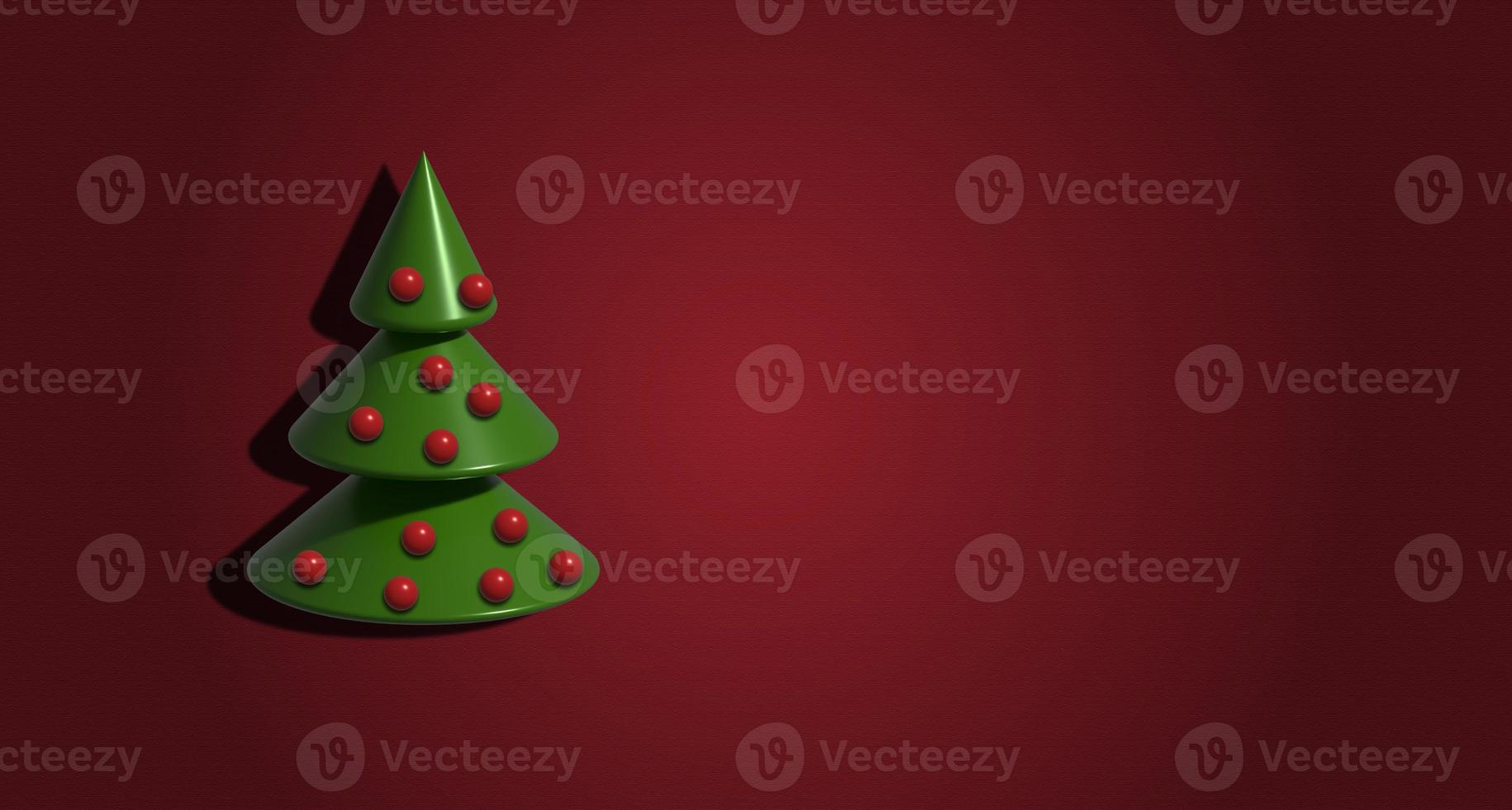Christmas tree with balls on a red background, 3D render illustration photo