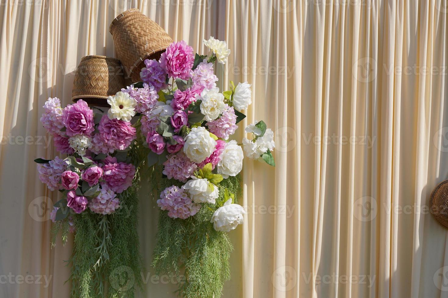 Beautiful flowers adorn the fabric. photo