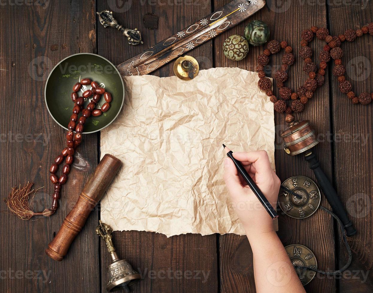 tibetan religious objects for meditation and alternative medicine photo