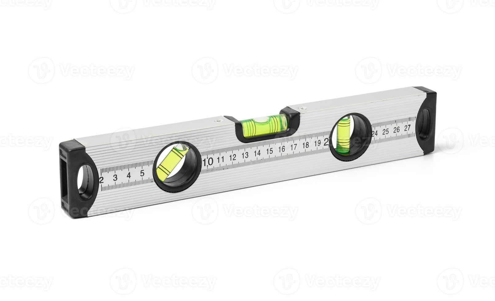 metallic building level on a white background. Measuring instrument photo