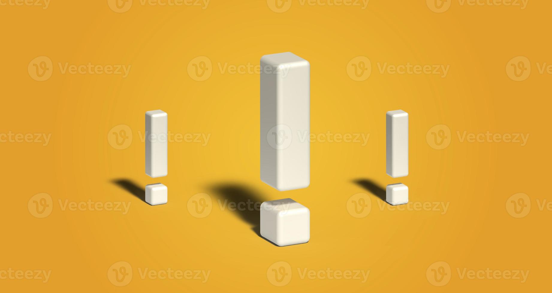 White exclamation mark on a yellow background, a symbol of attention, 3d render illustration photo