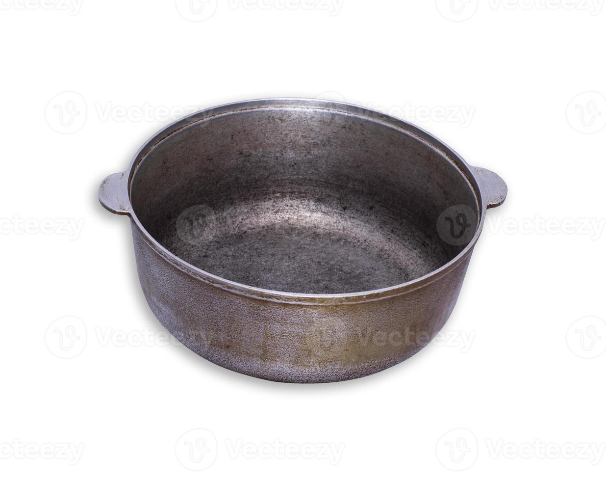 empty old used aluminum cauldron photo