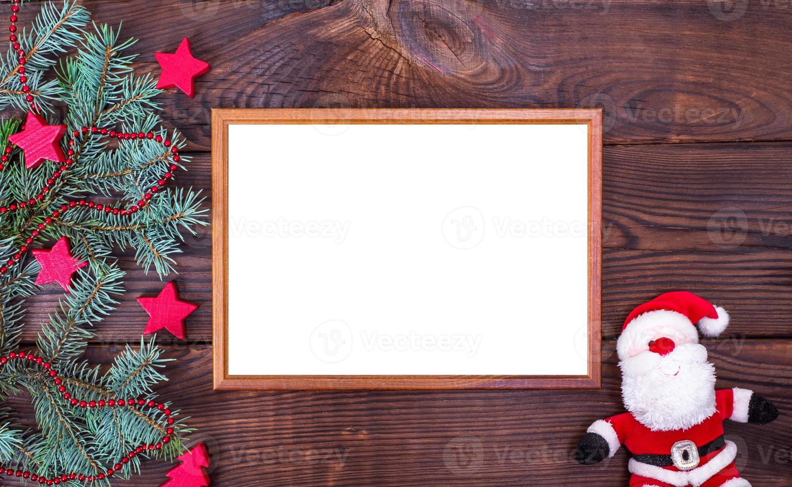 Empty wooden frame on a brown background photo