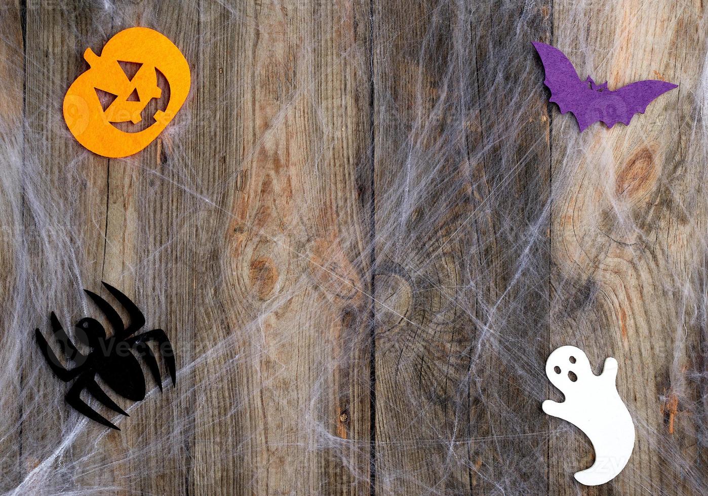 white spider web and carved pumpkin-shaped felt decor photo