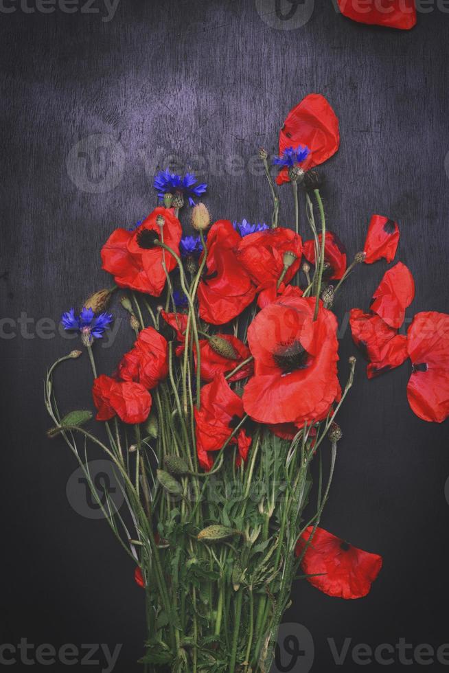 Bouquet of field red poppies photo