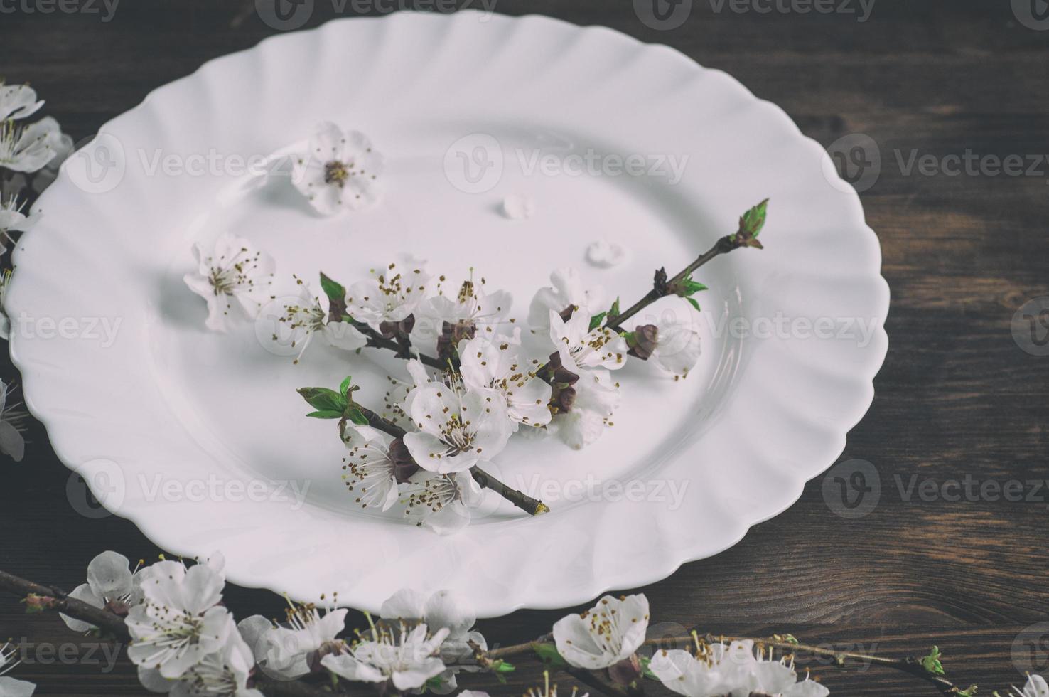 Empty dish with cherry blossom photo