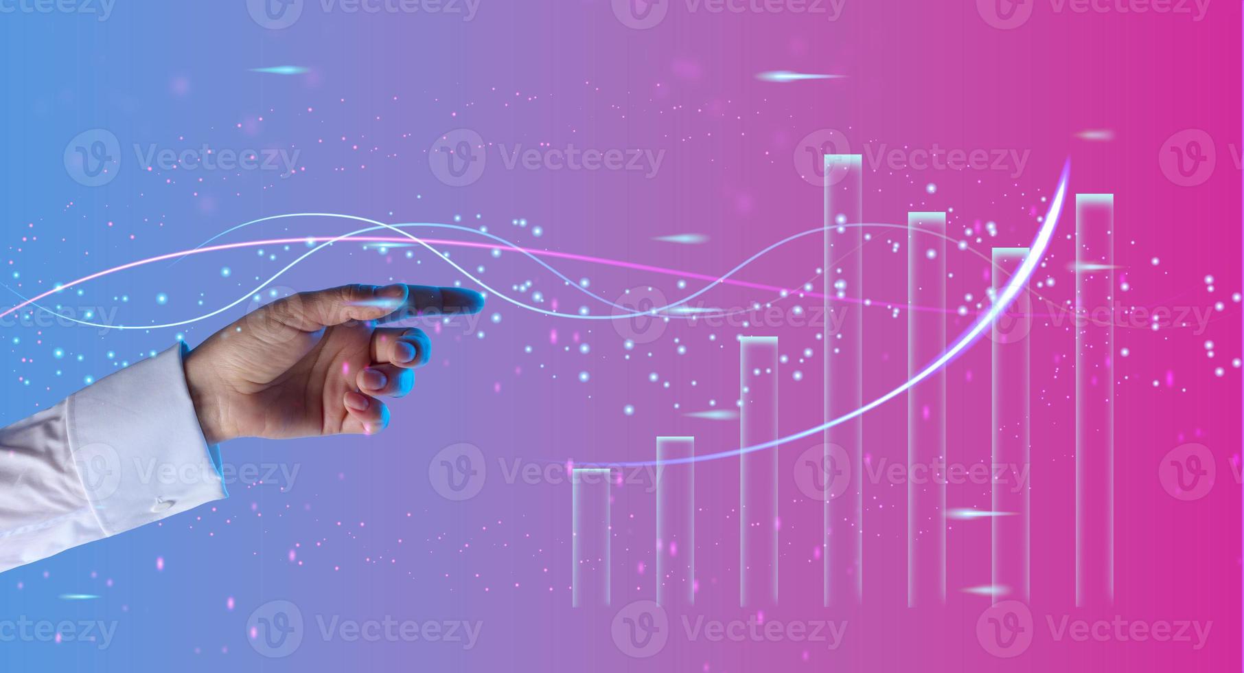 Holographic chart with rising rates and indicators. Business growth concept, high profitability, successful startup. The growth of the exchange rate photo