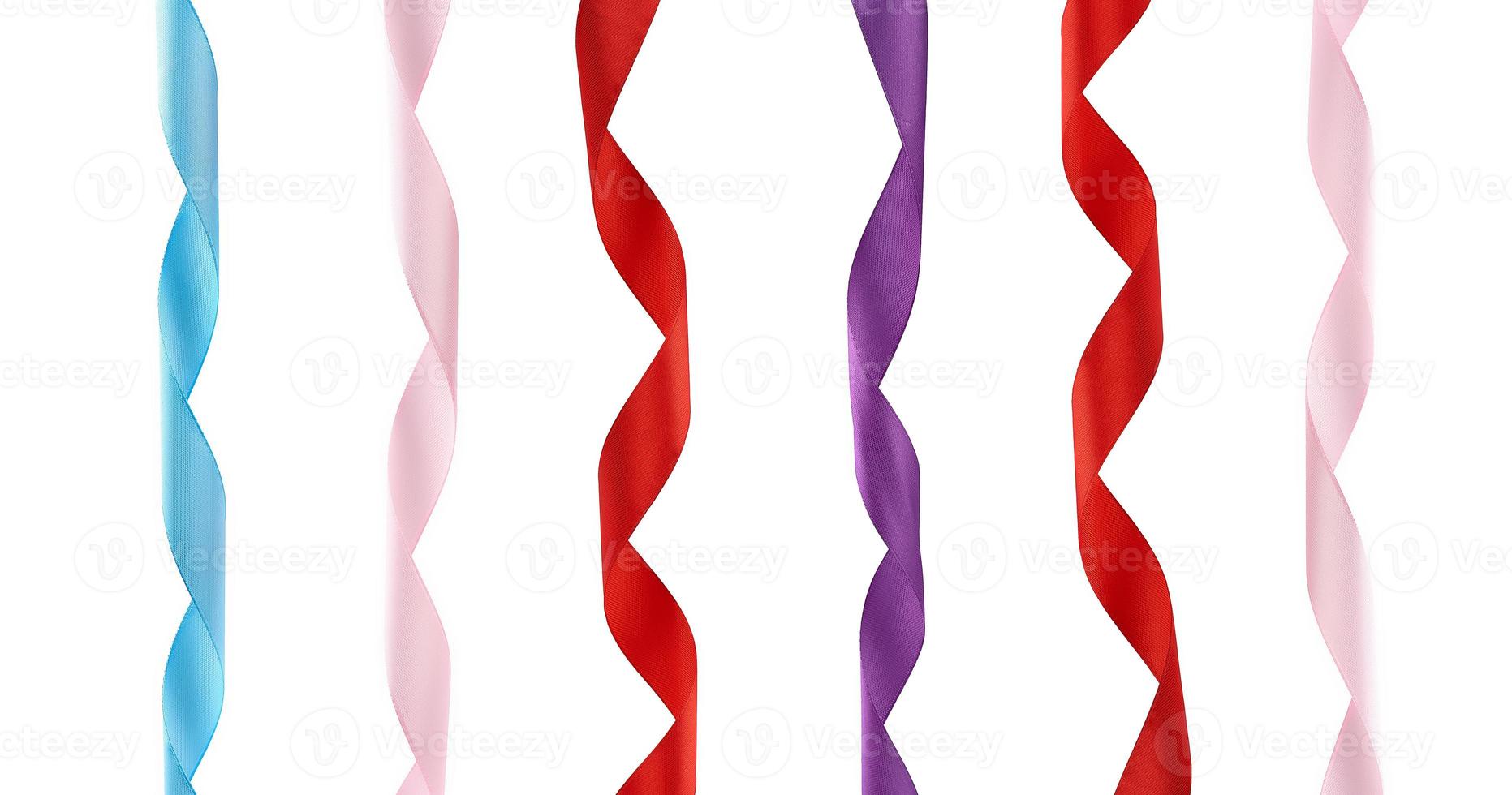 blue, pink, red and purple satin twisted ribbons isolated on white background photo