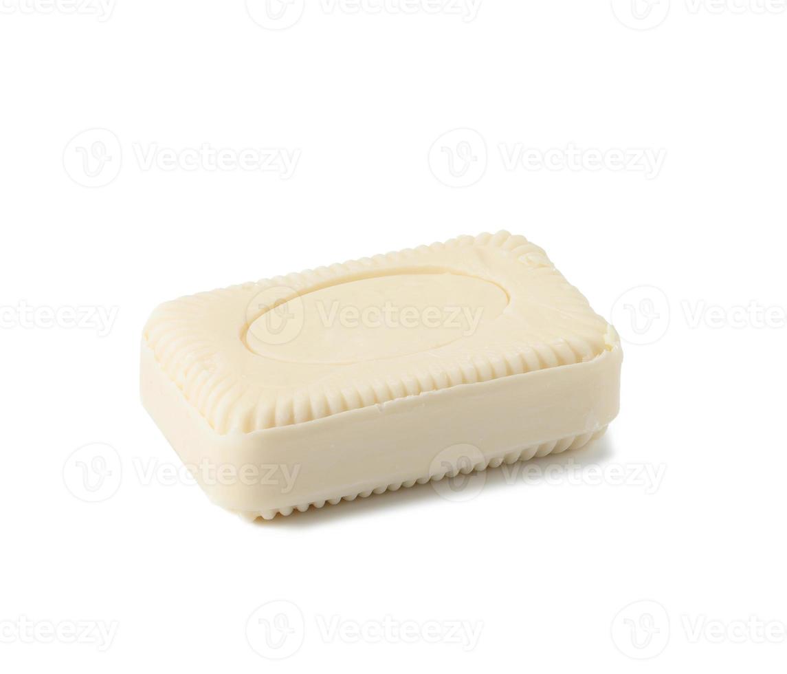 square bar of white soap isolated on white background photo