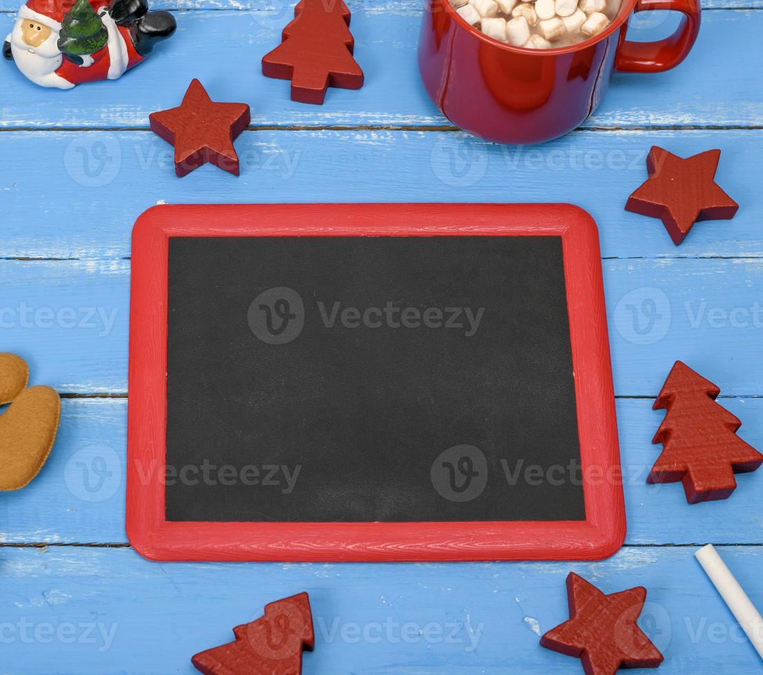 empty black chalk board in a red frame photo