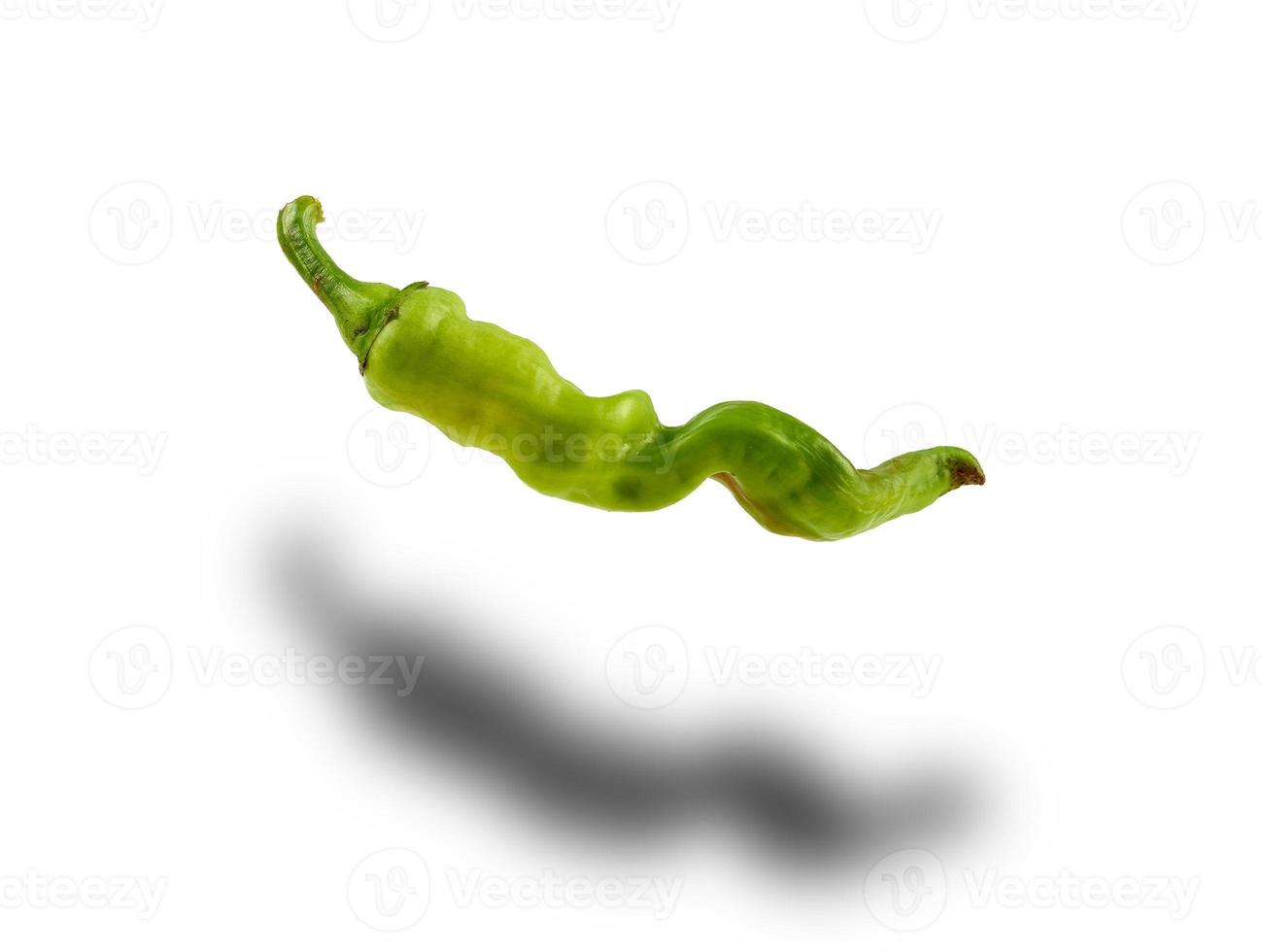 whole green hot chili peppers isolated on white background photo