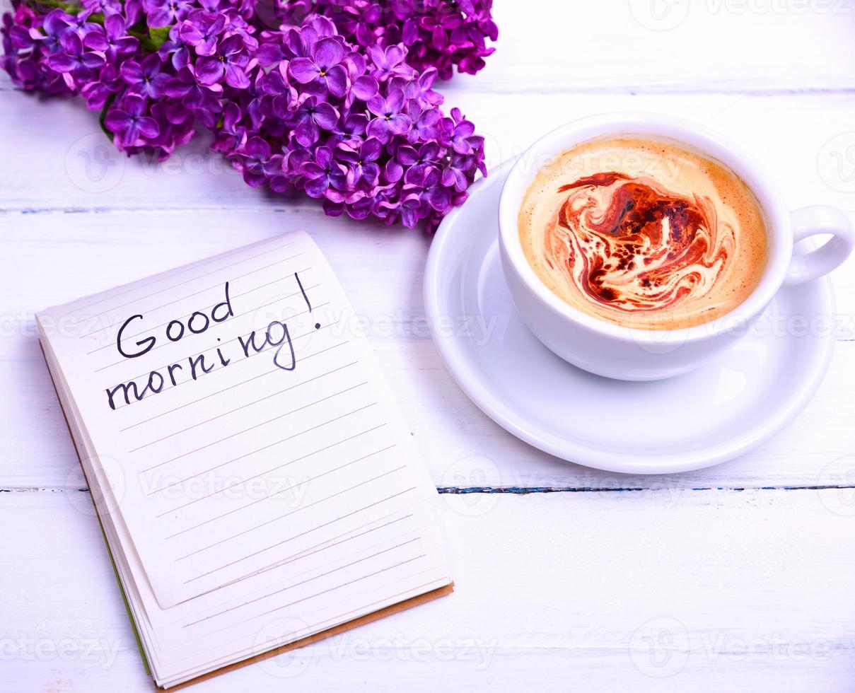 notepad with the inscription of good morning photo