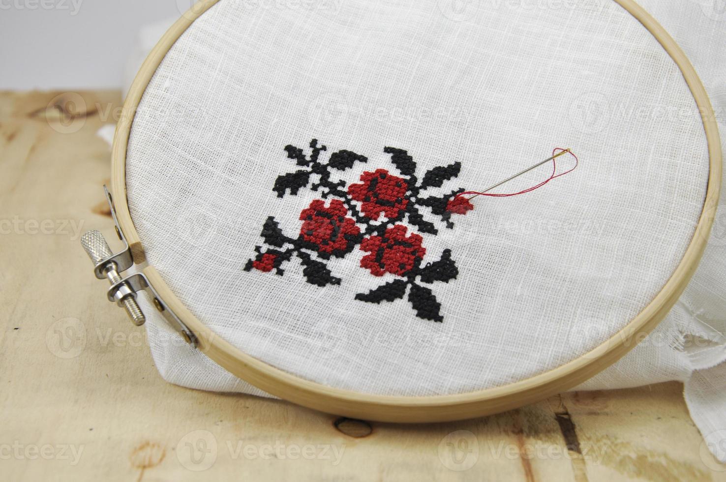 Traditional Folk Cross-stitch Flower Ornament, Fabric in the Hoop