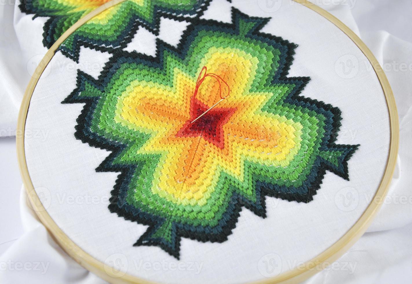 Embroidery needle embroidery fabric photo