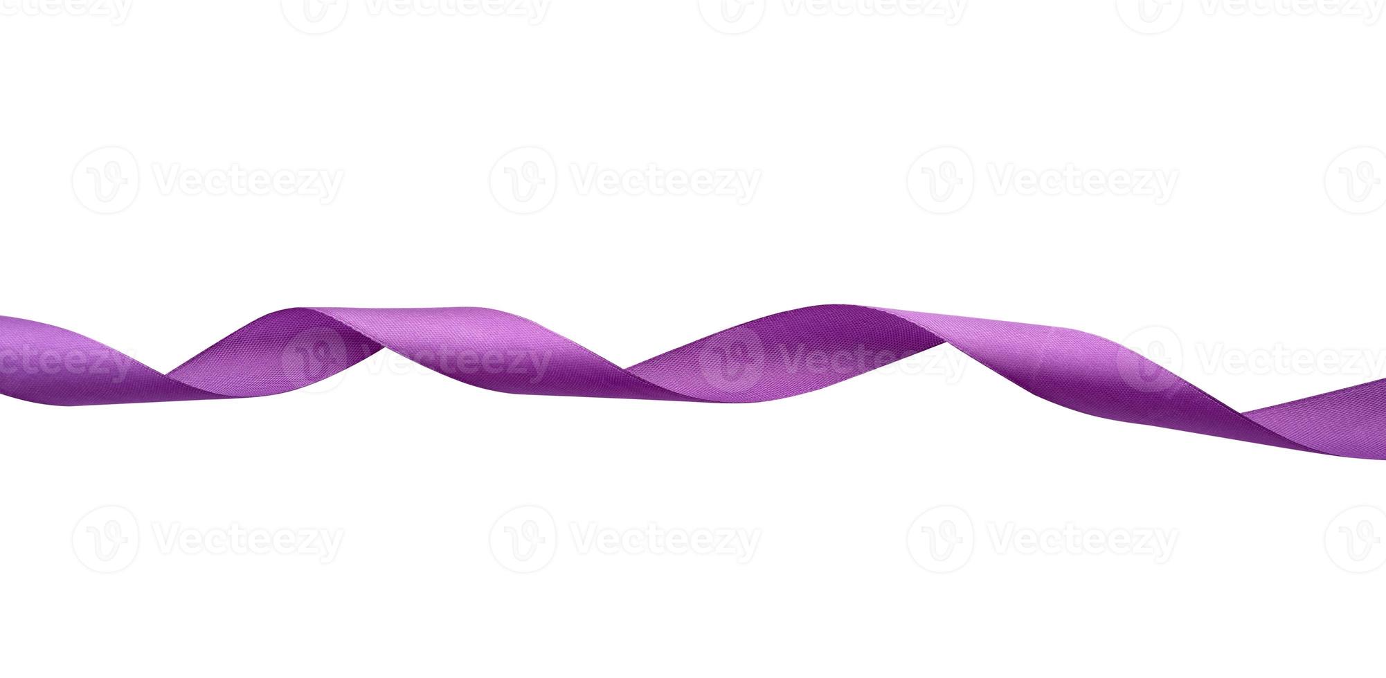 twisted silk purple ribbon isolated on white background, decorative element for designer photo