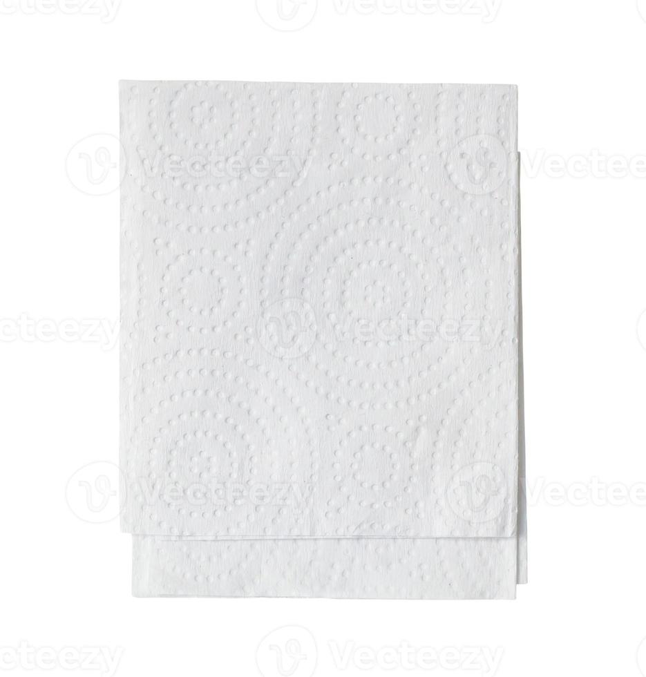 Two folded pieces of white tissue paper or napkin in stack tidily prepared for use in toilet or restroom isolated on white background with clipping path photo