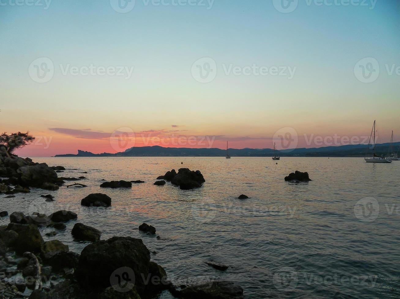 Sunset in Creeks of Provence, beach, south of France photo