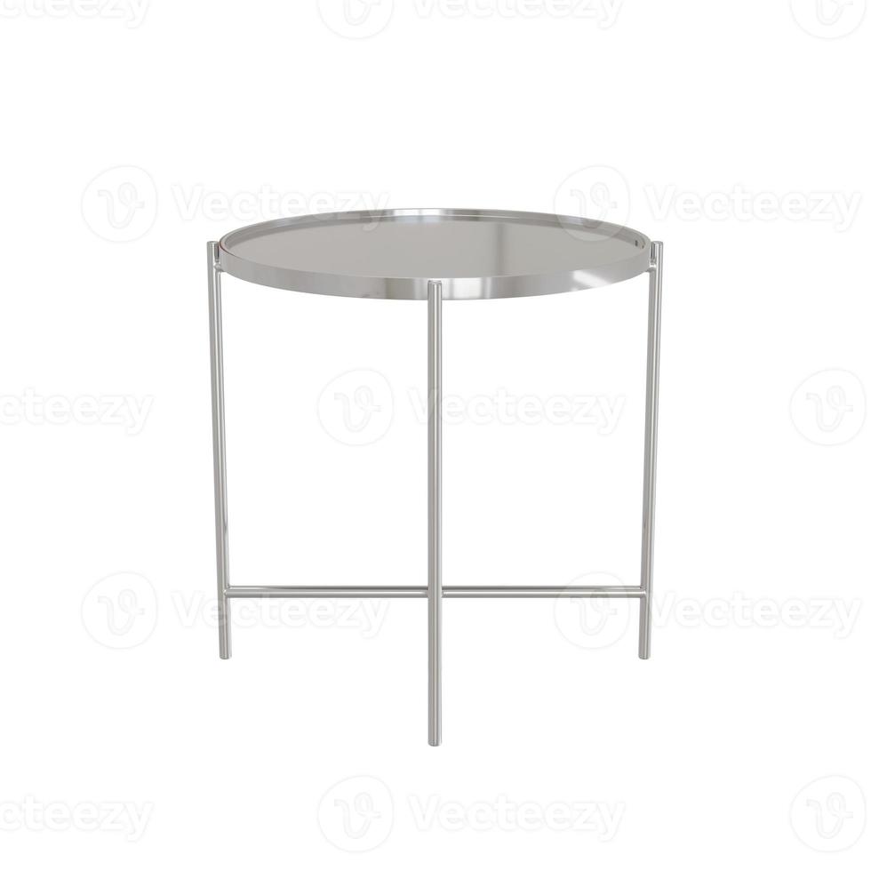 3D rendering Silver Metal Circle Side Table With Four Silver Met photo