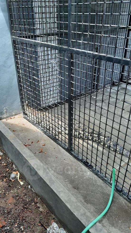 Metal cage in a construction site, close up of metal cage. photo