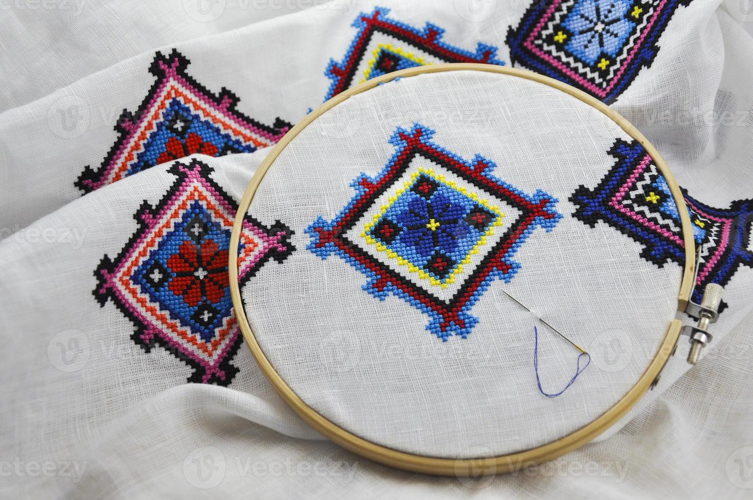 Geometric pattern in the embroidery hoop photo