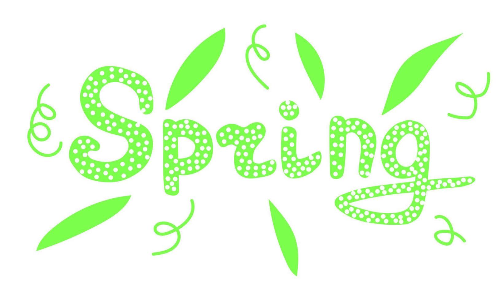 Spring word. Hand draw lettering spring green color. Vector illustration.