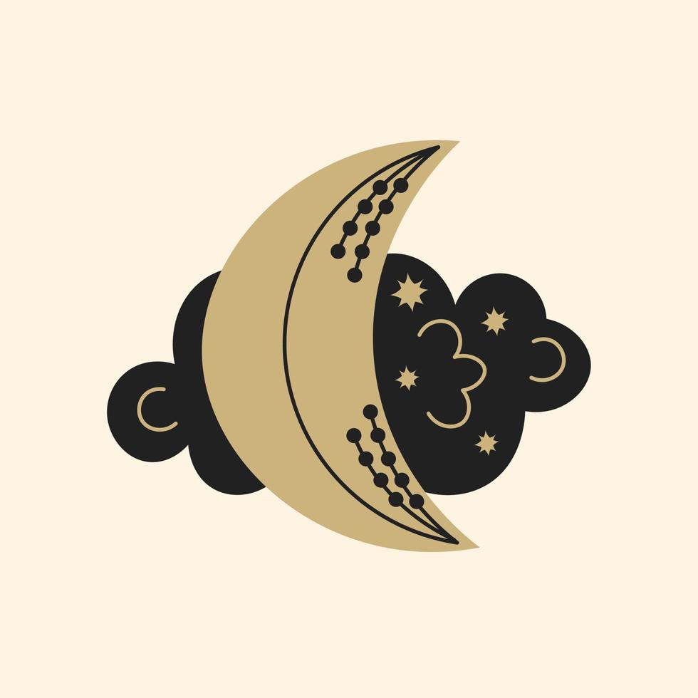 Crescent with cloud in doodle style vector
