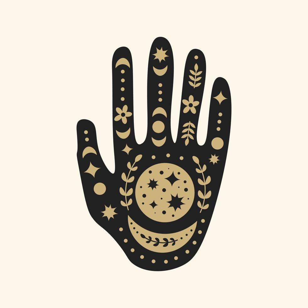 Celestial hand in boho doodle style vector