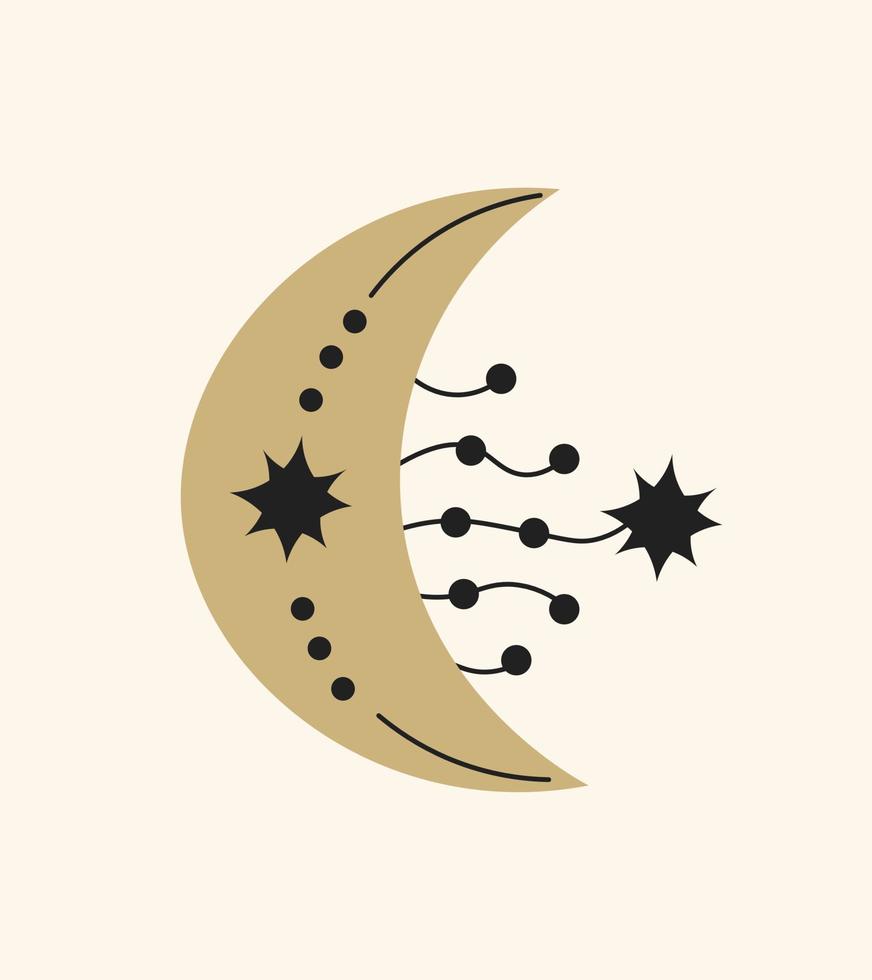 Golden crescent in boho doodle style vector