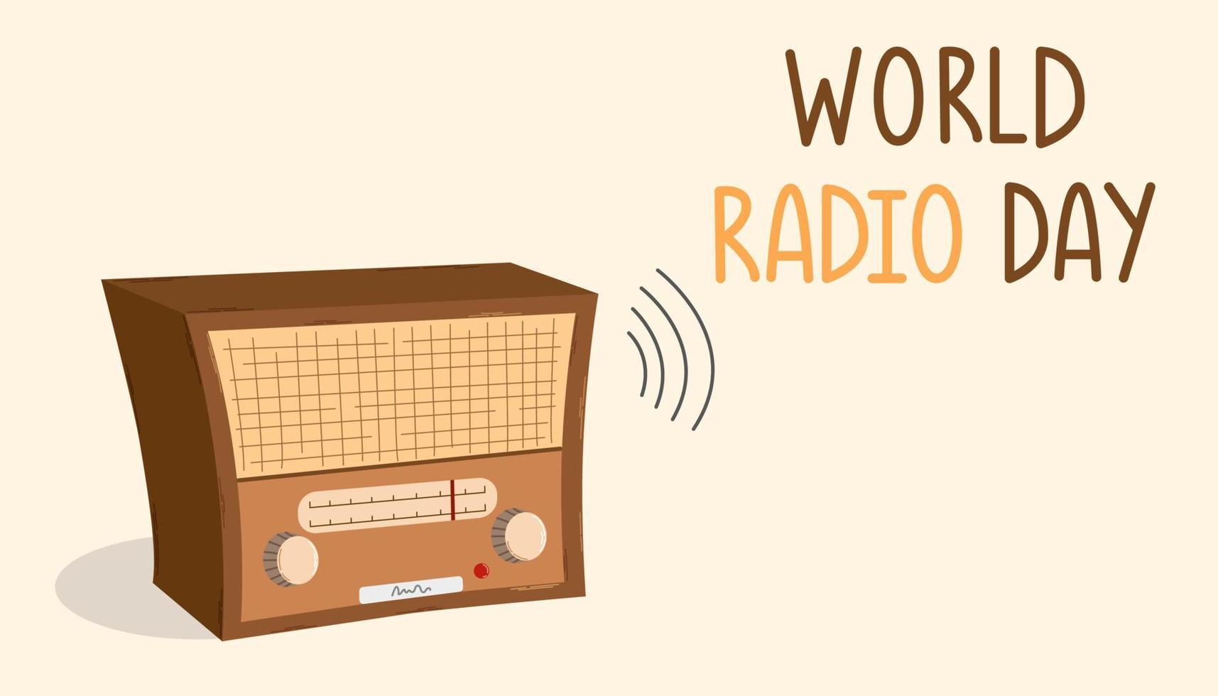 International radio day. Retro radio with lettering in flat style. For banner, card, poster, flyer, wallpaper vector