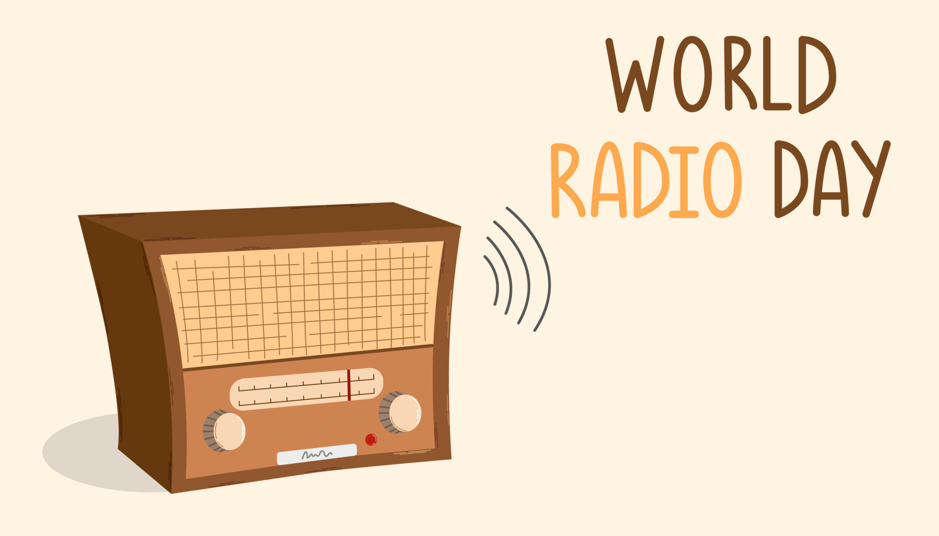 International radio day. Retro radio with lettering in flat style. For