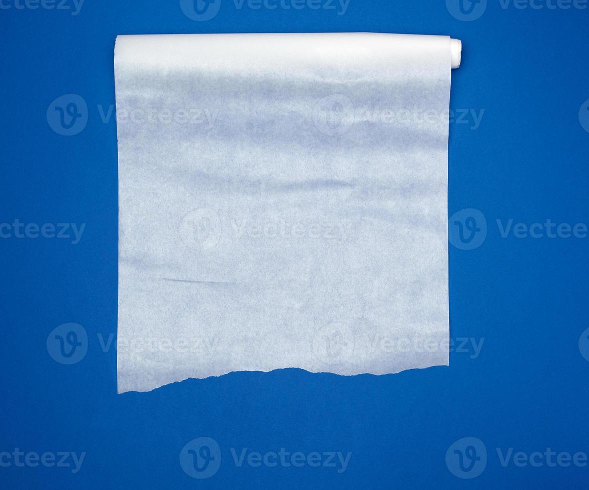 unwound white parchment baking paper on a blue background photo