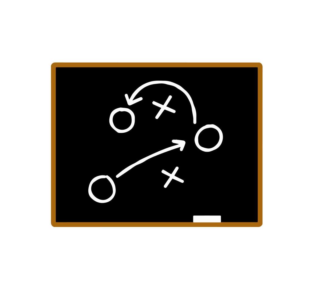 tácticas deportivas y estrategia en pizarra. esquema de movimiento del jugador del equipo. combinación de cruces y círculos con flechas de camino en la pizarra. instrucciones de lanzamiento de bola vector