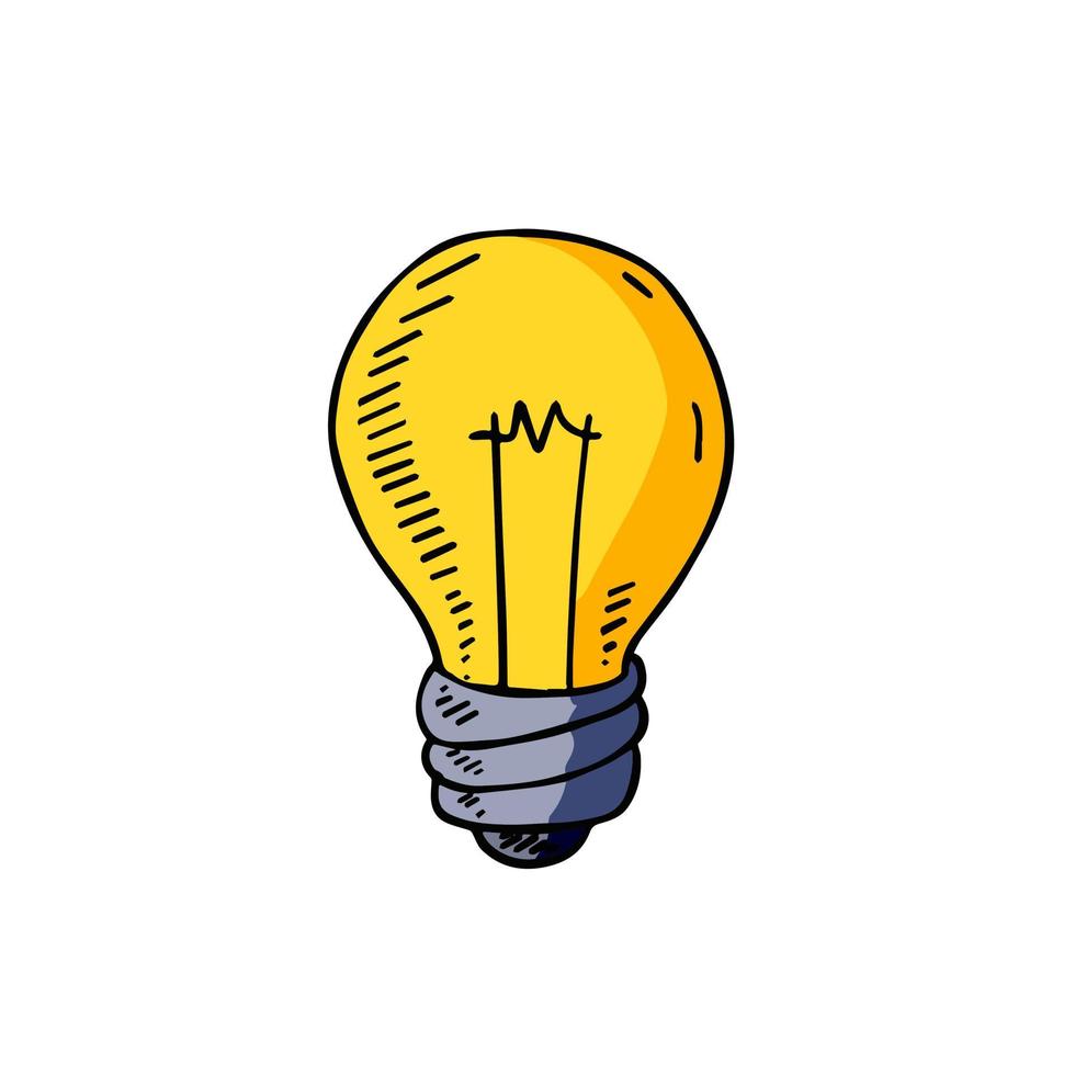 Light Bulb. Sketch drawn electric device. Cartoon doodle lighting concept and idea. Solution and creative vector