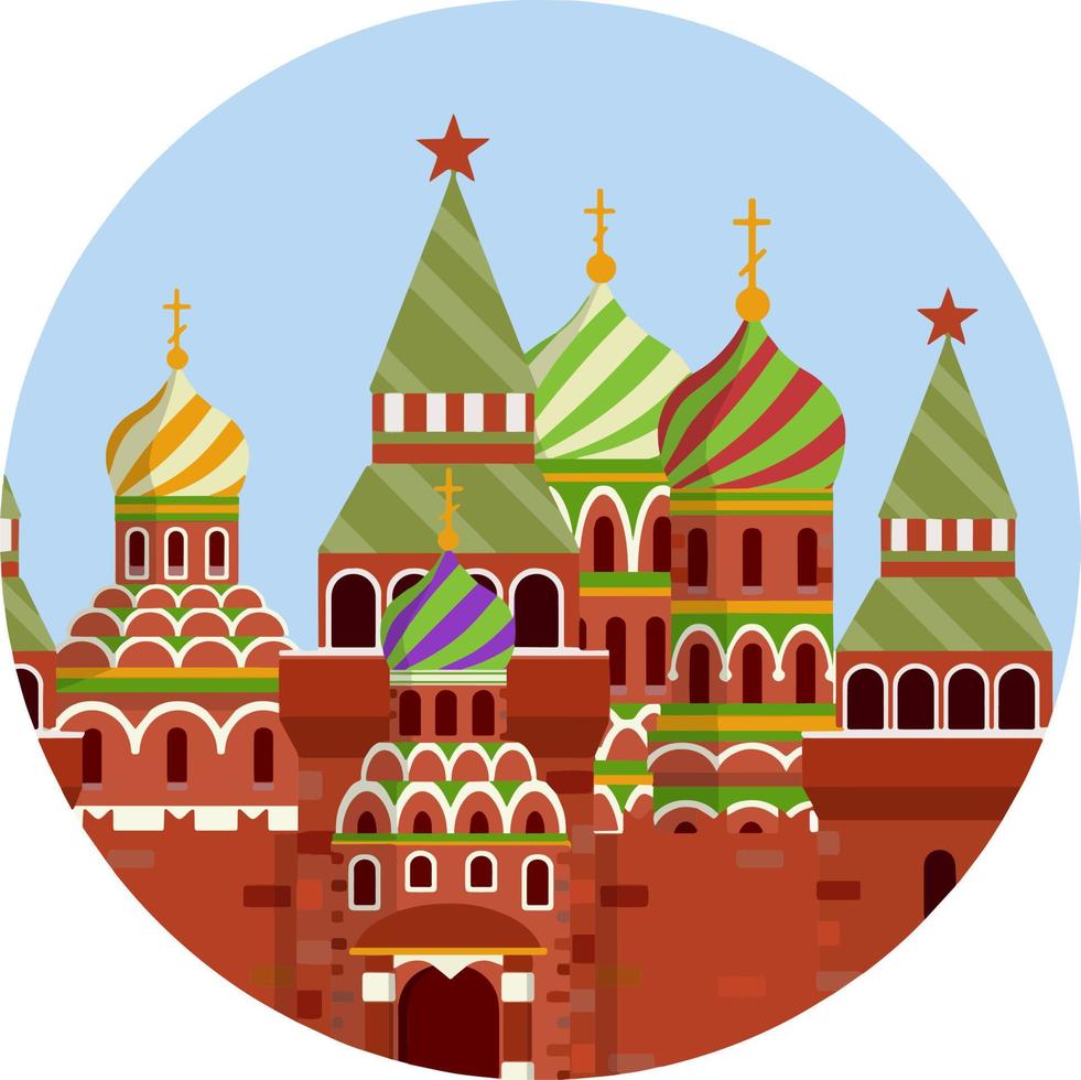 Iglesia Ortodoxa. templo religioso oriental con campanario. monasterio y catedral. elemento de la plaza roja en el kremlin de moscú. ilustración plana de dibujos animados. oración y fe cristiana griega y rusa vector