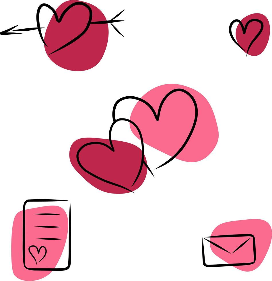 Set Valentine's day, vector.  Hand drawn sketch and colored spots. vector